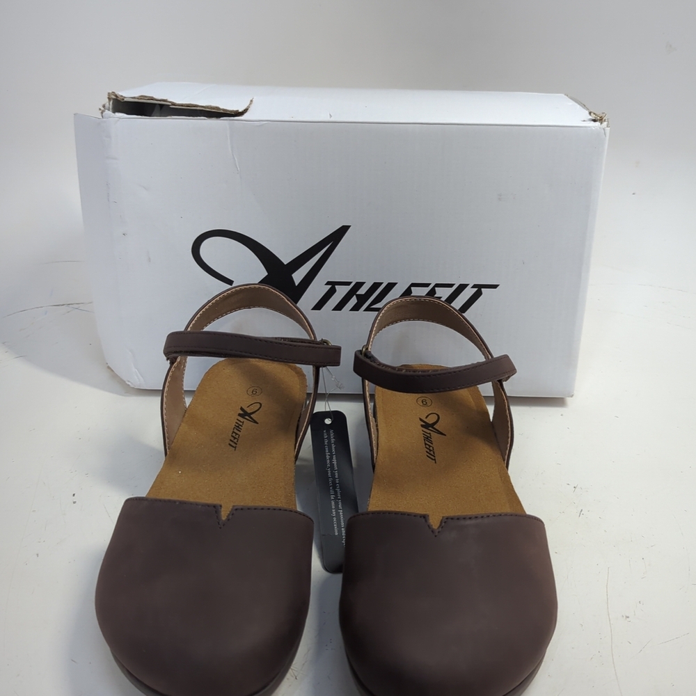 Athlefit Closed Toe Flat Sandal Comfort Cork Footbed Shoes US 6 Chocolate